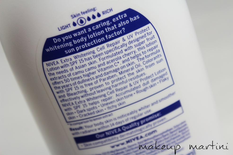 Nivea Body Lotion Extra Whitening Cell Repair aqnd UV Protect SPF 15 Review (3)