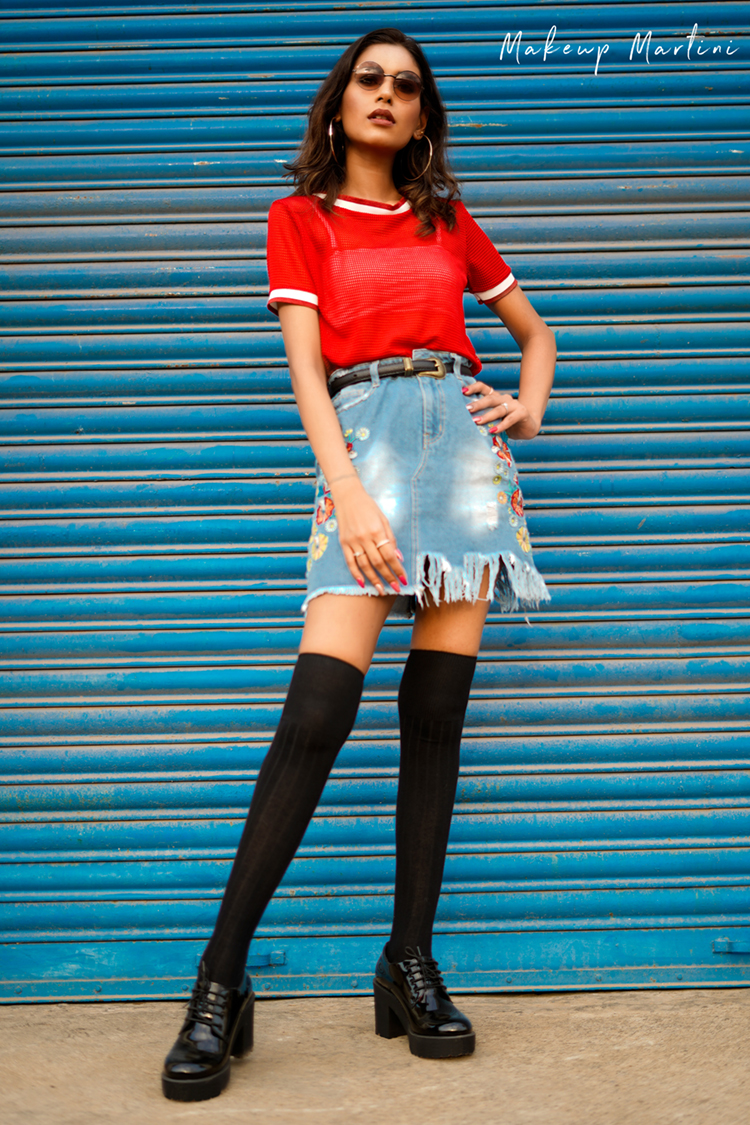 Concert Style- Oversized Mini Denim Skirt & Platform Oxfords - MakeUp ...
